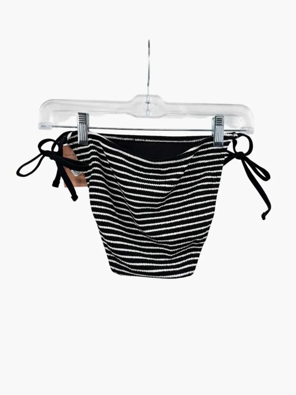 NEW Shade & Shore Striped Low-Rise Side-Tie Cheeky Coverage Bikini Bottom Black